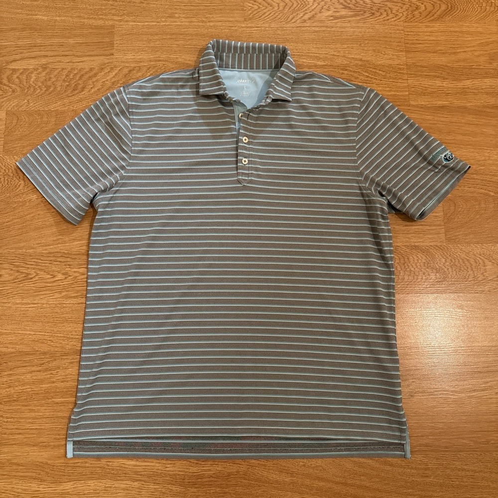 Johnnie-O Golf Polo Shirt Men's Large Blue/Gray Striped Performance Stretch Polo